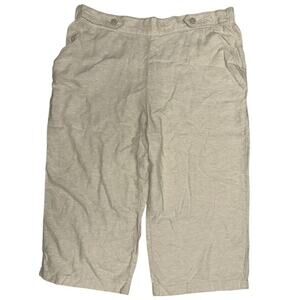 Croft & Barrow 2X Plus Mid-Rise Crop Pants Ivory Stone Beige Linen Rayon Pull-On